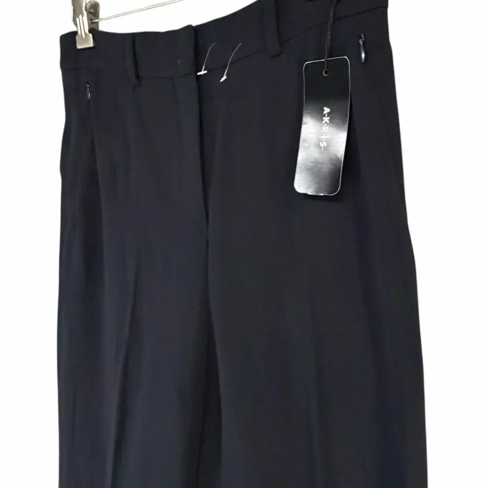 Akris Flore Navy Wool Stretch Tailored Trousers Womens 6 Quiet Luxury‎ NWT $995 - Picture 2 of 15